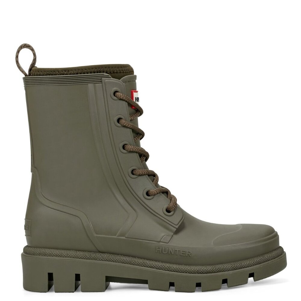 New Hunter Women's Diana Waterproof Green Lace Up Rain Boots Sz 7 shoe $160 msrp